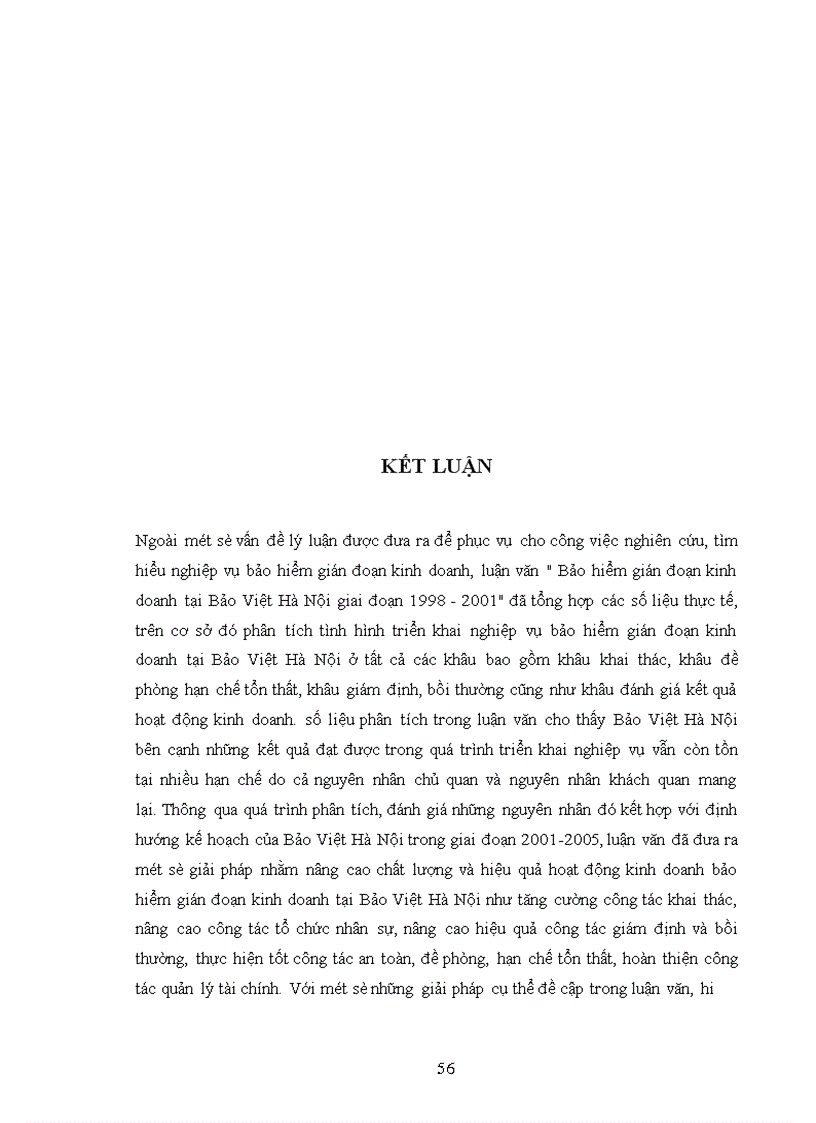 image for page Bảo hiểm gián đoạn kinh doanh tại Bảo Việt Hà Nội giai đoạn 1998 - 2001