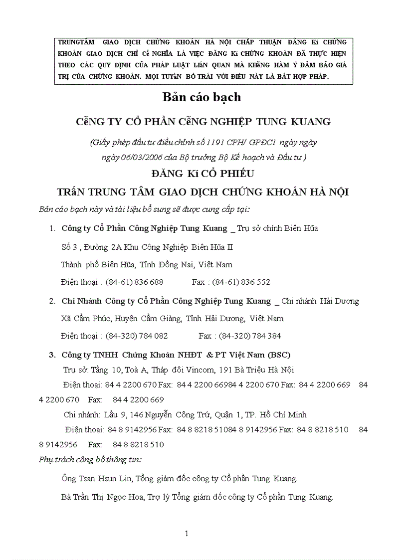 image for page Bản cáo bạch Công ty Cổ phần Công Nghiệp Tung Kuang
