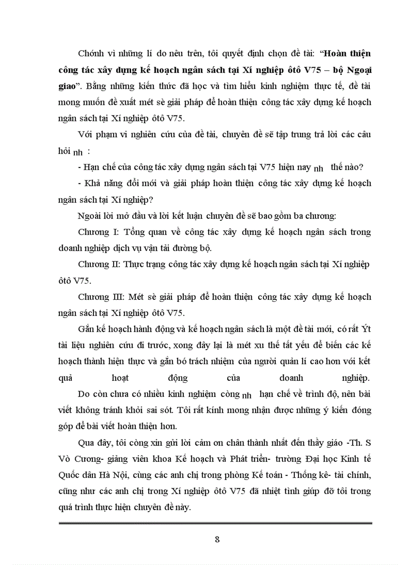 image for page Hoàn thiện công tác xây dựng kế hoạch ngân sách tại Xí nghiệp ôtô V75 – Bộ Ngoại giao