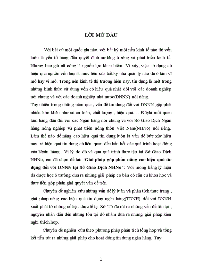 Giải pháp góp phần nâng cao hiệu quả tín dụng đối với DNNN tại Sở Giao Dịch NHNo