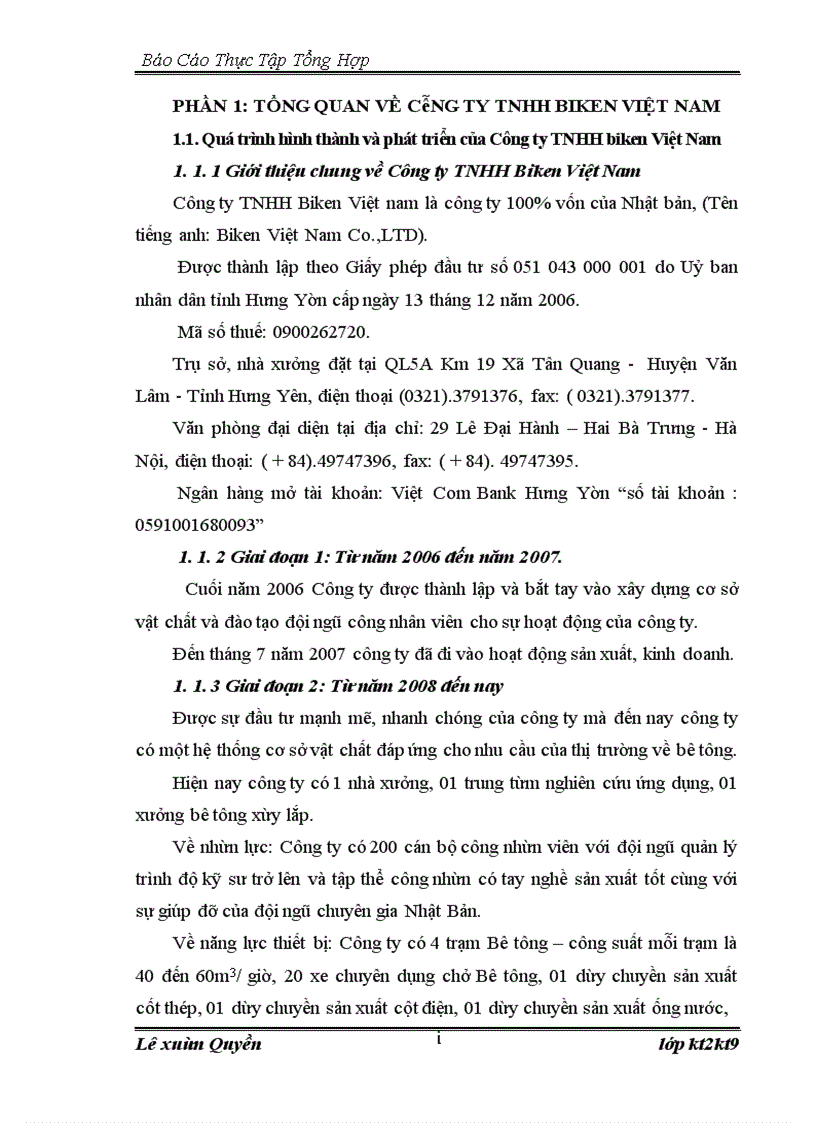 image for page Báo cáo thực tập tại Công ty TNHH Biken Việt Nam