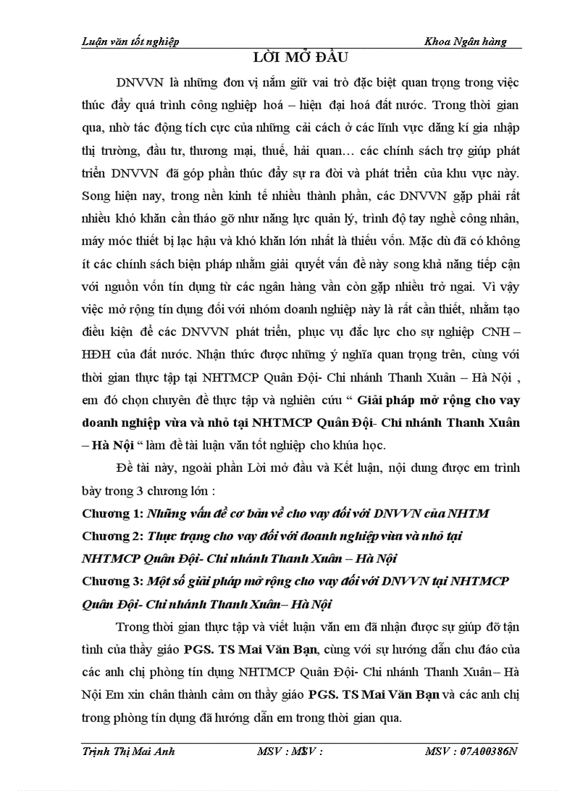 image for page Giải pháp mở rộng cho vay doanh nghiệp vừa và nhỏ tại NHTMCP Quân Đội- Chi nhánh Thanh Xuân – Hà Nội