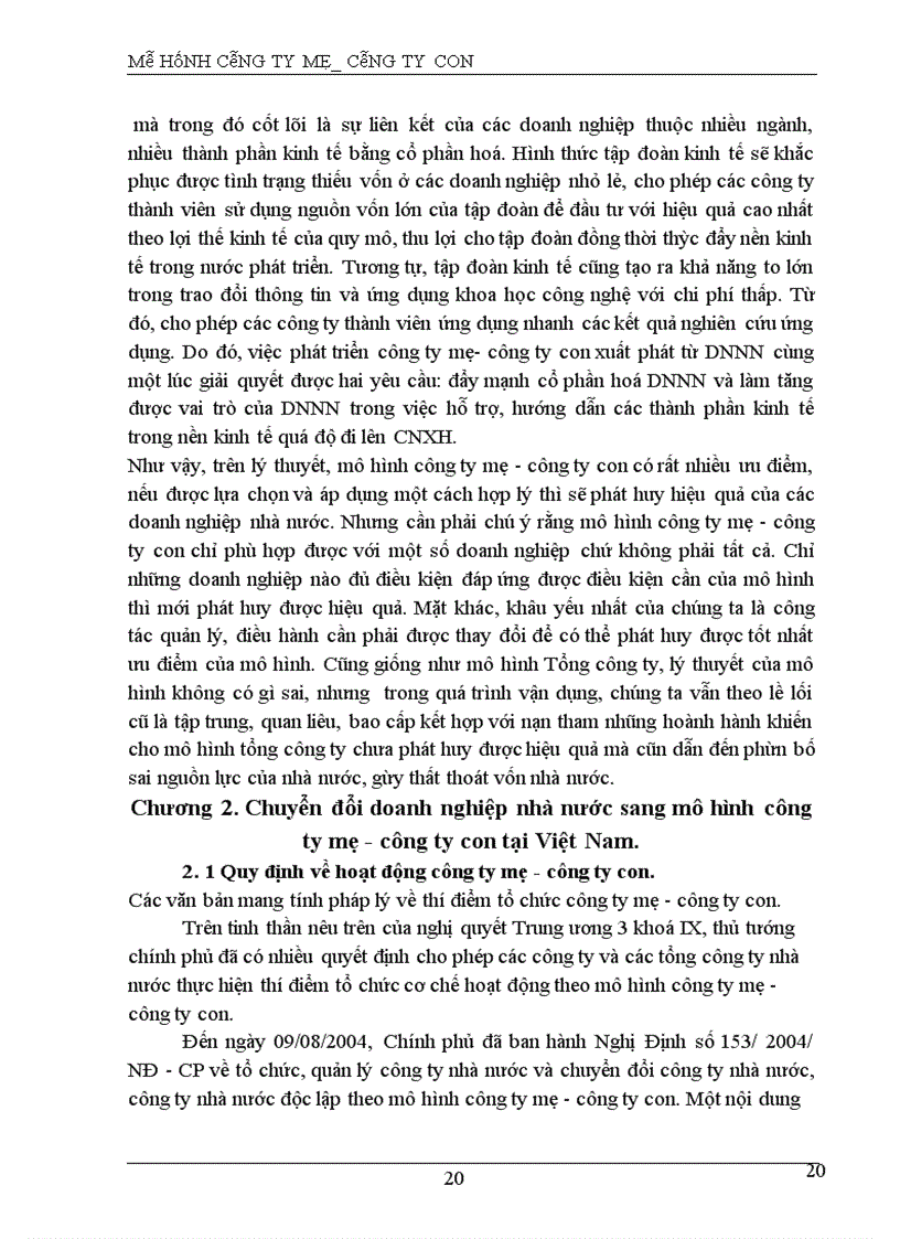 image for page Chuyển DNNN sang mô hình công ty mẹ-công ty con nhằm nâng cao hiệu quả hoạt động sản xuất kinh doanh của các doanh nghiệp nhà nước