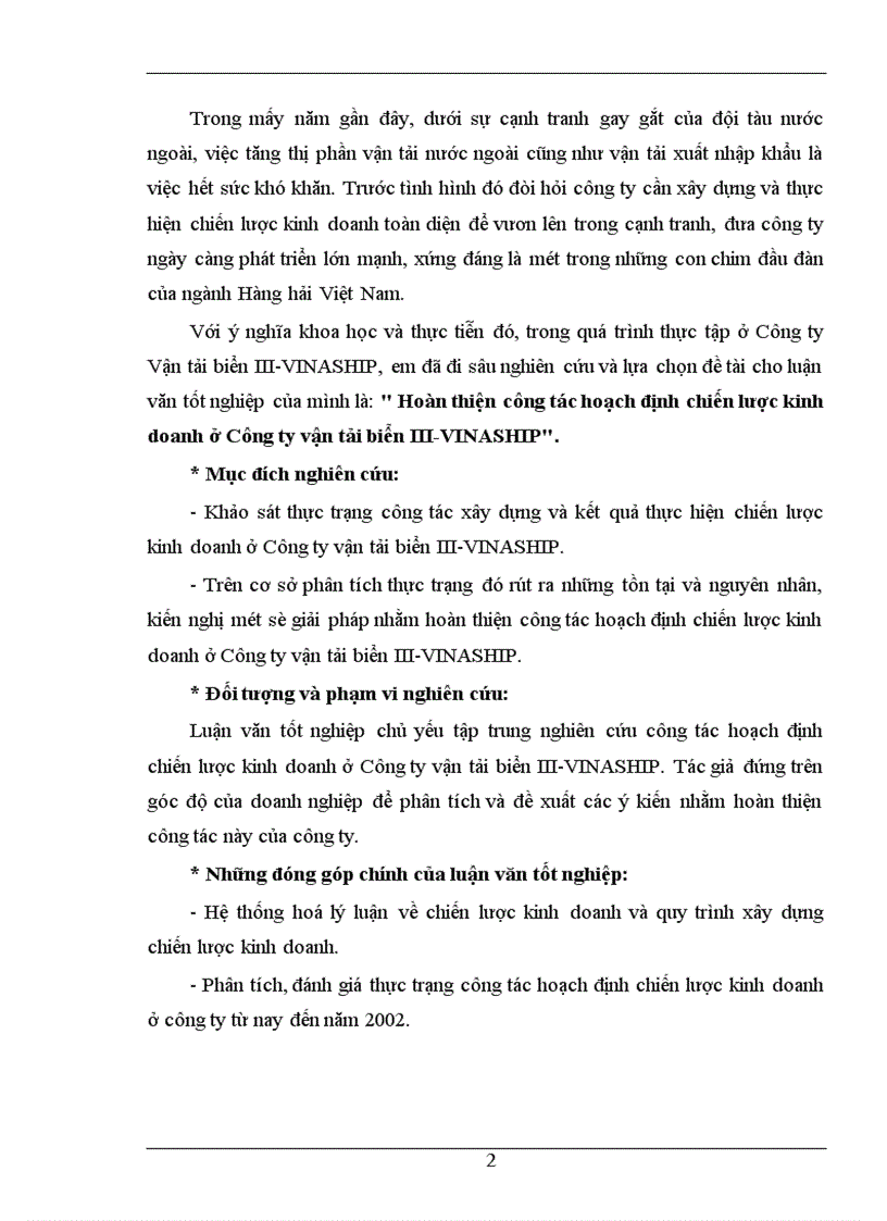 image for page Hoàn thiện công tác hoạch định chiến lược kinh doanh ở Công ty vận tải biển III-VINASHIP