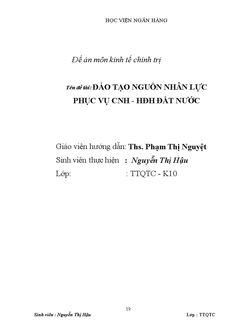 image for page Đào tạo nguồn Nhân lực phục vụ CNH - HĐH Đất nước