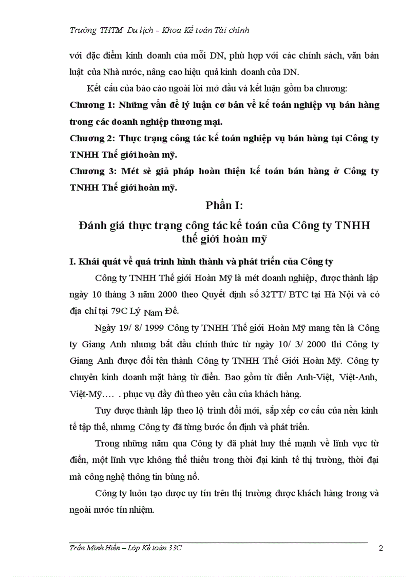 image for page Công tác kế toán nghiệp vụ bán hàng tại Công ty TNHH Thế giới hoàn mỹ.