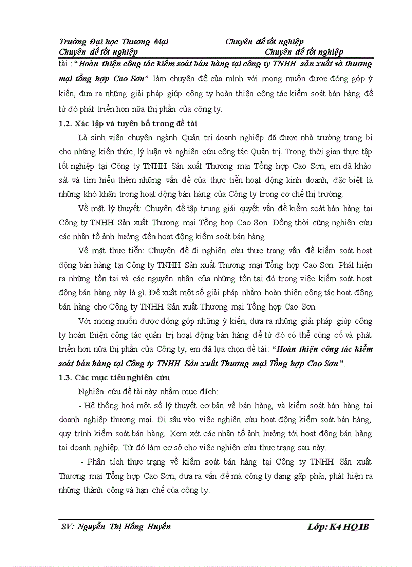 image for page Hoàn thiện công tác kiểm soát bán hàng tại công ty TNHH sản xuất và thương mại tổng hợp Cao Sơn