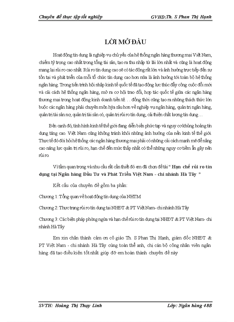 image for page Hạn chế rủi ro tín dụng tại Ngân hàng Đầu Tư và Phát Triển Việt Nam-chi nhánh Hà Tây