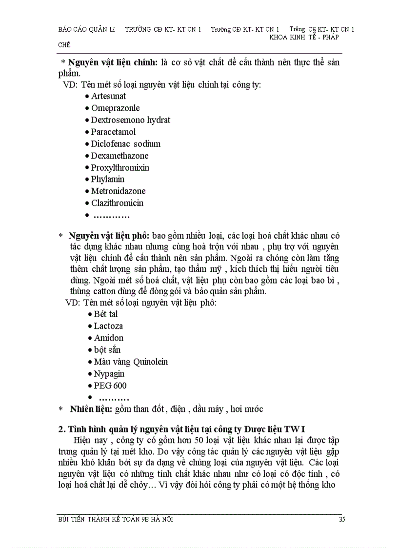 image for page Công tác quản lý Nguyên vật liệu ở công ty Dược liệu TW I