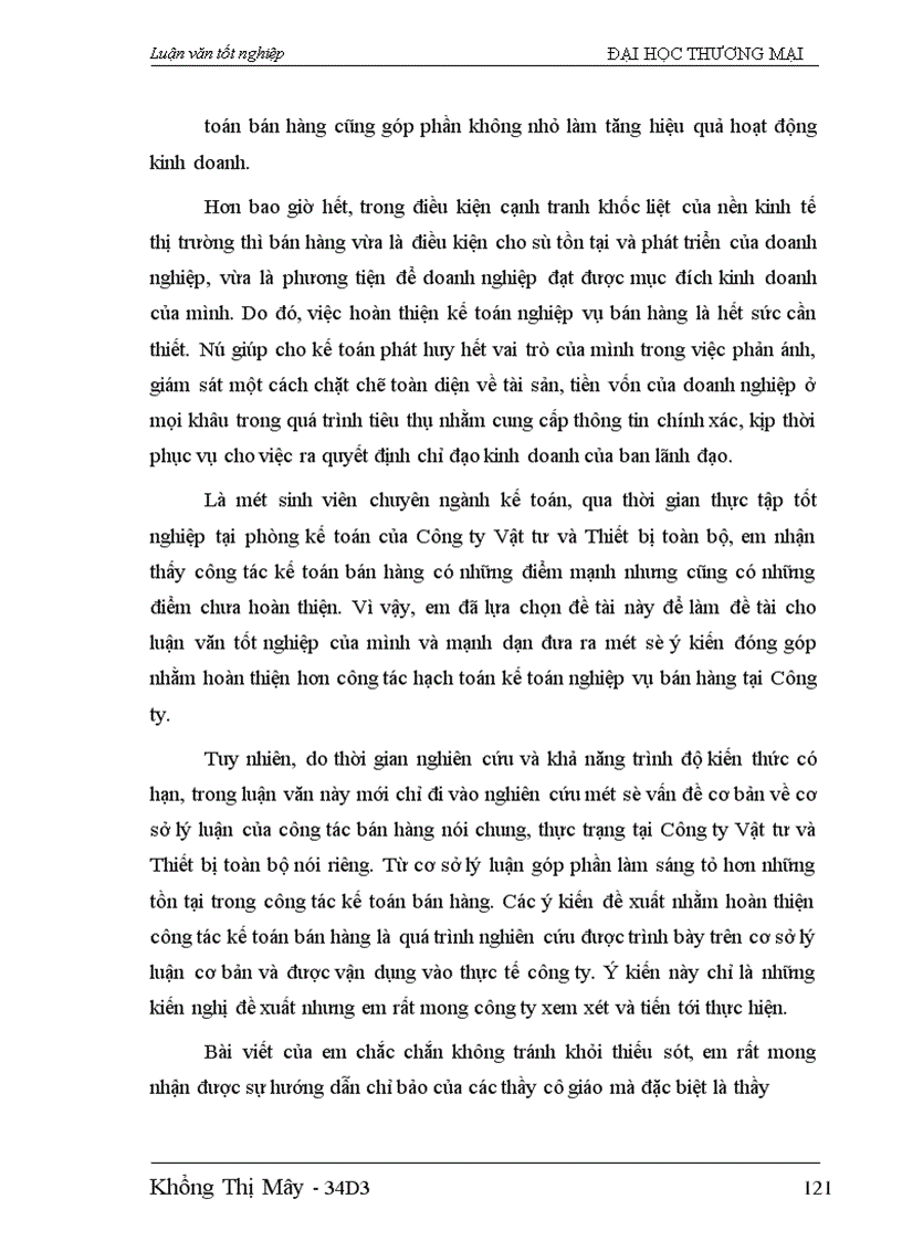 image for page Hoàn thiện kế toán nghiệp vụ bán hàng tại công ty Vật tư & thiết bị toàn bộ