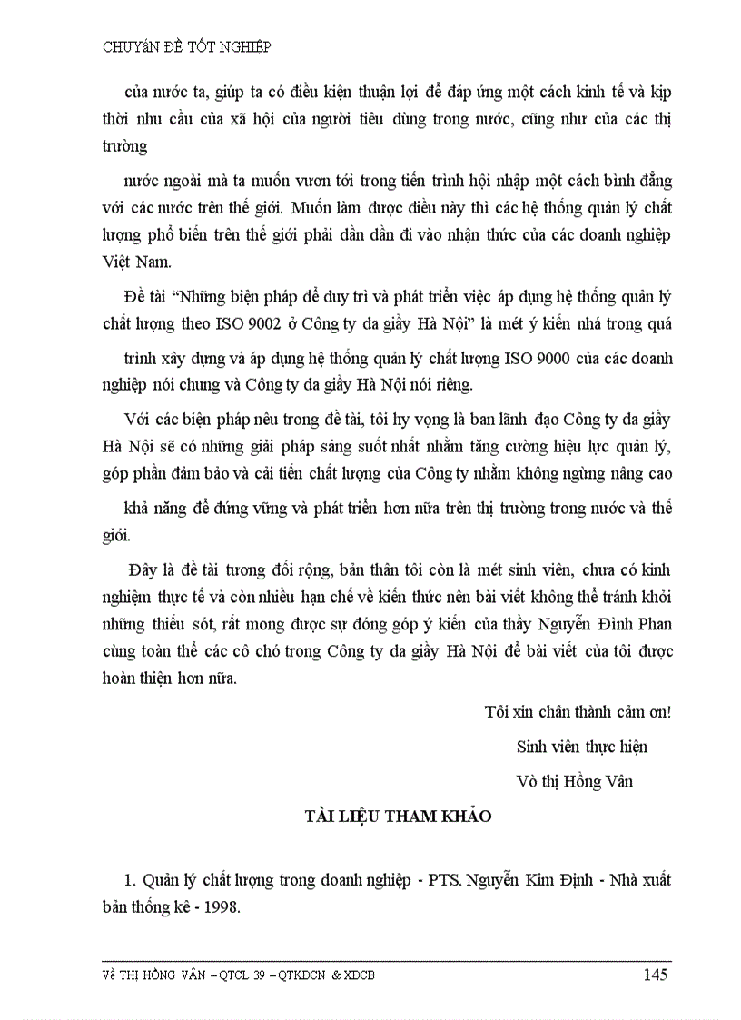 image for page Những biện pháp để duy trì và phát triển việc áp dụng hệ thống quản lý chất lượng theo ISO 9002 ở Công ty da giầy Hà Nội
