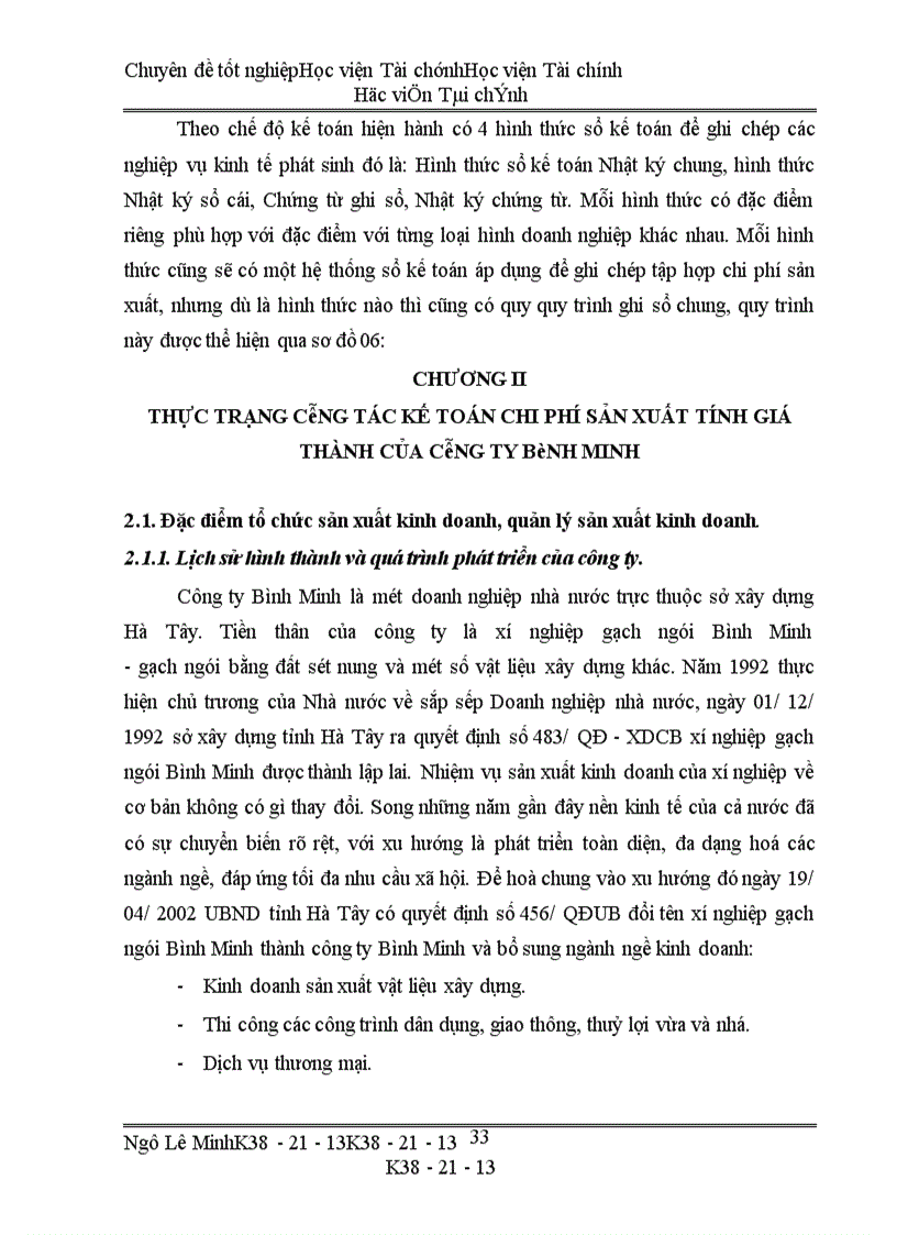 image for page Thực trạng công tác kế toán chi phí sản xuất tính giá thành của công ty Bình Minh