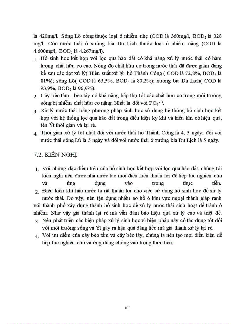 image for page Sử dụng hệ thống hồ sinh học kết hợp với hệ thống lọc qua hào đất để xử lý nước thải có nồng độ chất hữu cơ cao