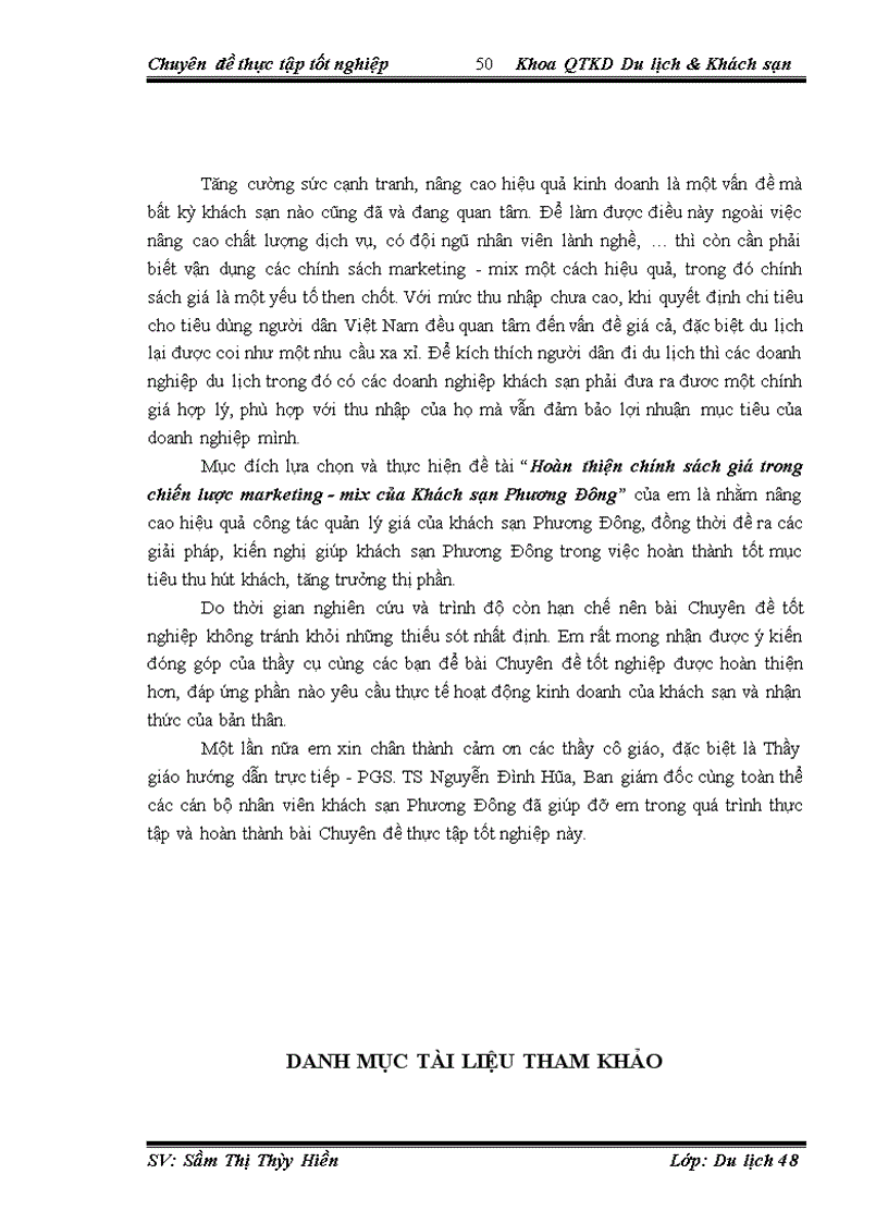 image for page Hoàn thiện chính sách giá trong chiến lược marketing - mix của Khách sạn Phương Đông