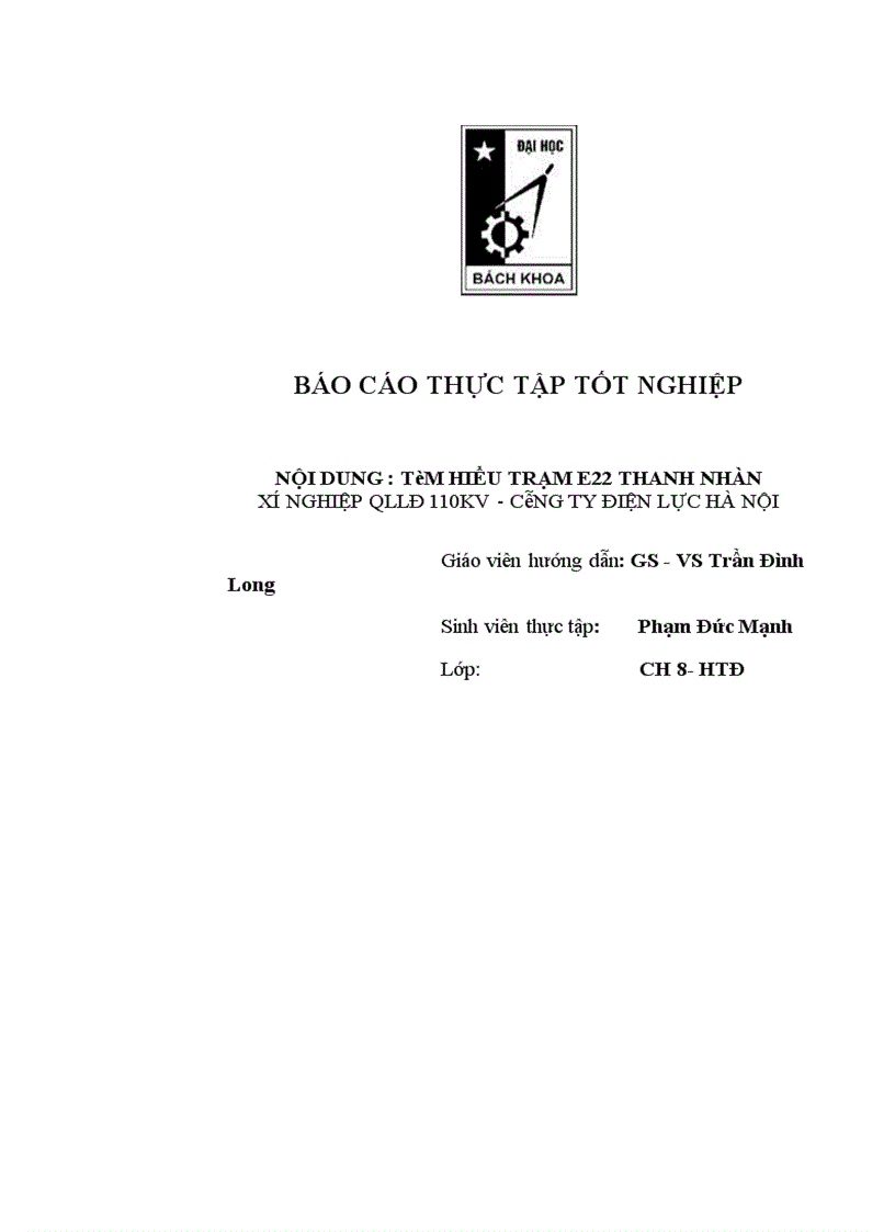 image for page Báo cáo thực tế tại BQL dự án lưới điện - Công ty Điện Lực I