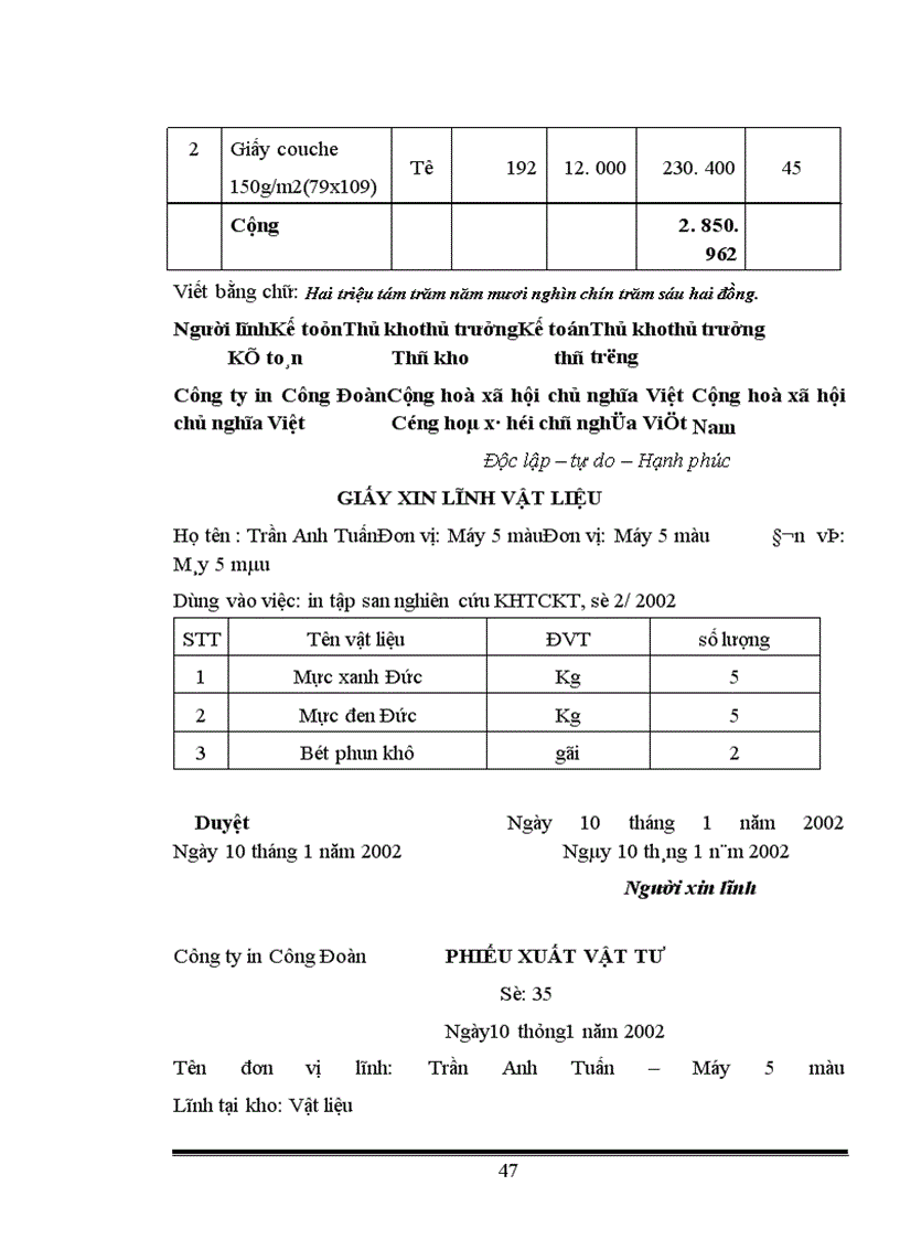 image for page Tổ chức hạch toán kế toán nguyên vật liệu ở công ty in Công Đoàn.