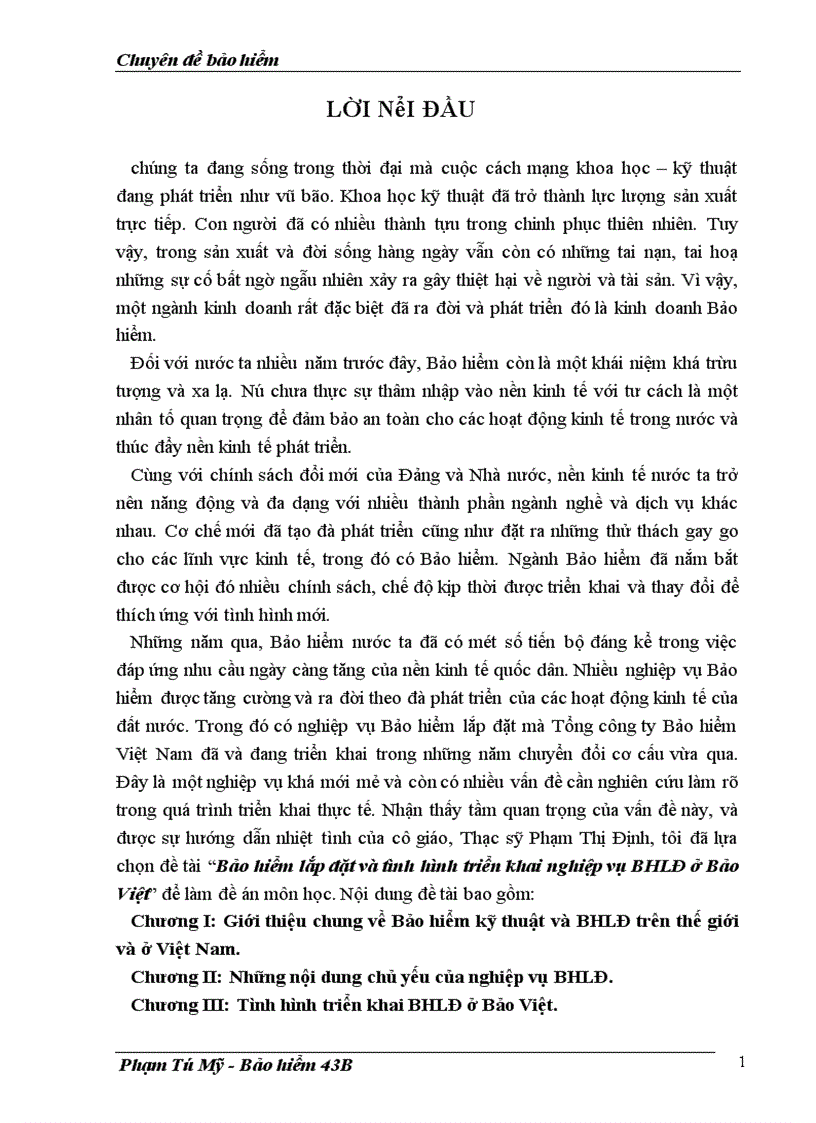 image for page Bảo hiểm lắp đặt và tình hình triển khai nghiệp vụ BHLĐ ở Bảo Việt