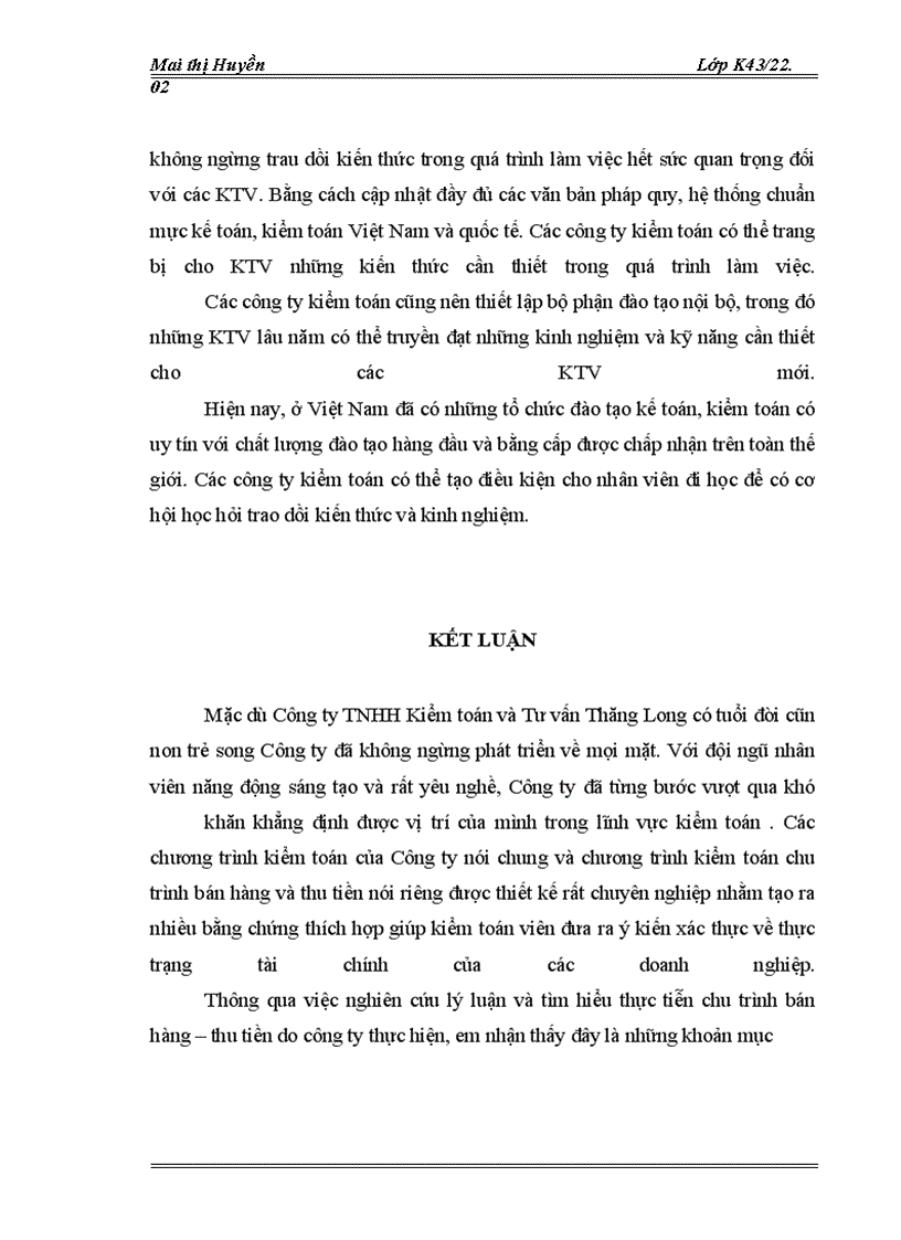 image for page Hoàn thiện kiểm toán chu trình bán hàng – thu tiền do Công ty TNHH Kiểm toán và Tư vấn Thăng Long thực hiện