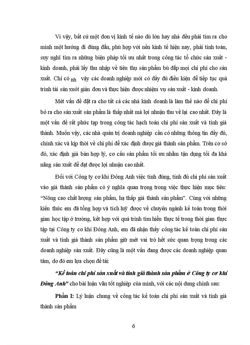 image for page Kế toán chi phí sản xuất và tính giá thành sản phẩm ở Công ty cơ khí Đông Anh