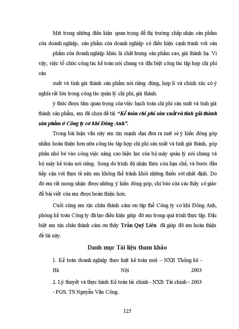 image for page Kế toán chi phí sản xuất và tính giá thành sản phẩm ở Công ty cơ khí Đông Anh