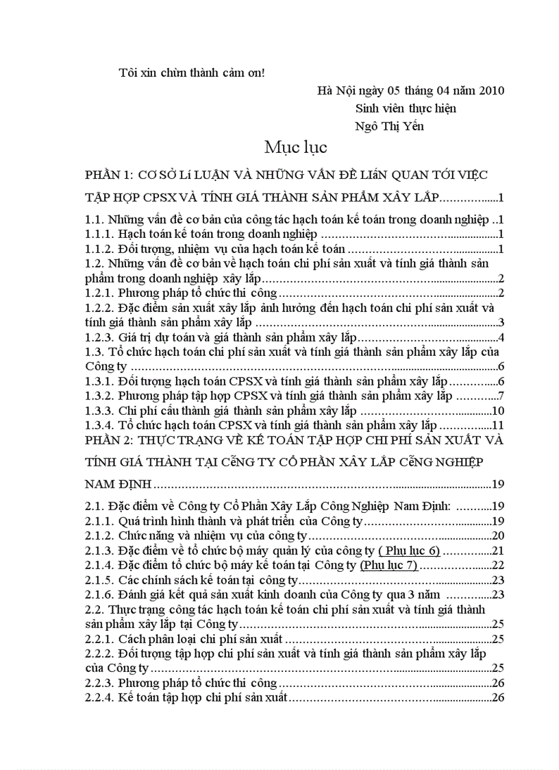 image for page Nghiên cứu công tác hạch toán kế toán chi phí sản xuất và tính giá thành sản phẩm xây lắp tại công ty cổ phần XLCN - NĐ