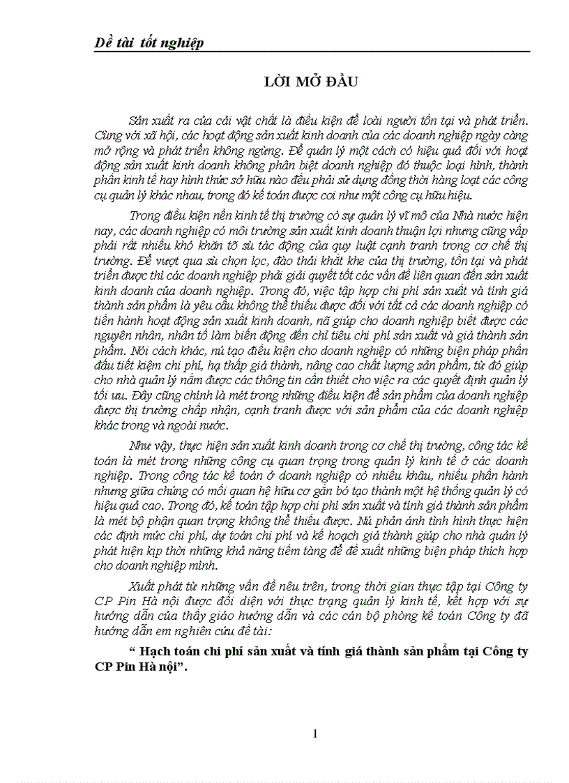 image for page Hạch toán chi phí sản xuất và tính giá thành sản phẩm tại Công ty CP Pin Hà nội