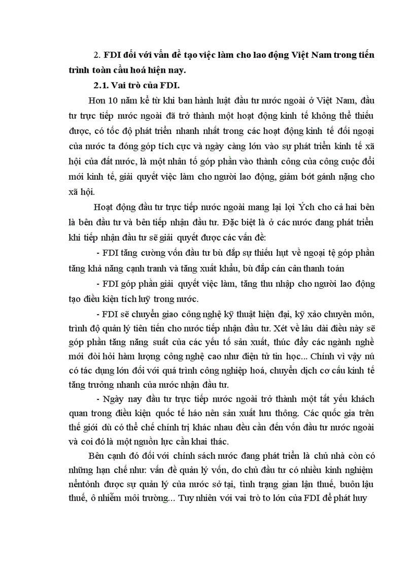 image for page Phân tích trực trạng về hiệu qủa đầu tư trực tiếp nước ngoài (FDI) với vấn đề tạo việc làm cho người lao động Việt Nam trong tiến trình toàn cầu hoá.