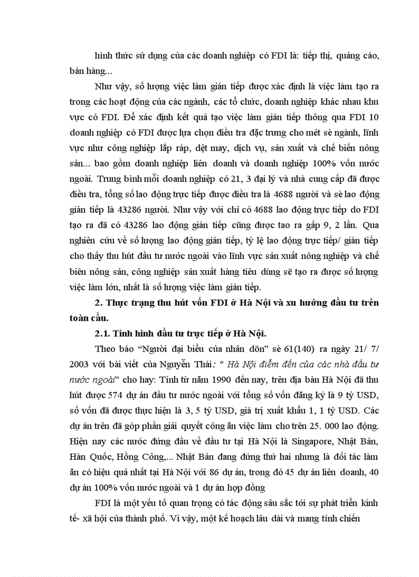 image for page Phân tích trực trạng về hiệu qủa đầu tư trực tiếp nước ngoài (FDI) với vấn đề tạo việc làm cho người lao động Việt Nam trong tiến trình toàn cầu hoá.