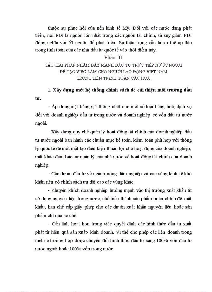 image for page Phân tích trực trạng về hiệu qủa đầu tư trực tiếp nước ngoài (FDI) với vấn đề tạo việc làm cho người lao động Việt Nam trong tiến trình toàn cầu hoá.