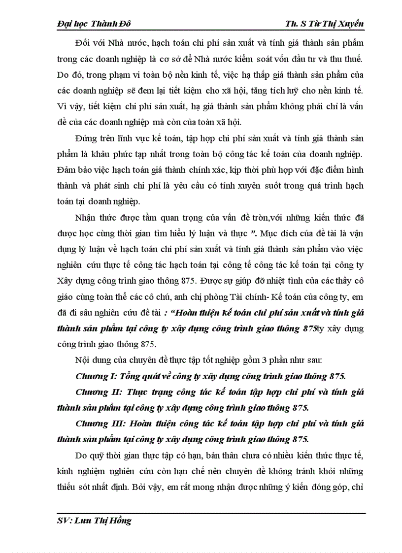 image for page Hoàn thiện kế toán chi phí sản xuất và tính giá thành sản phẩm tại công ty xây dựng công trình giao thông 875