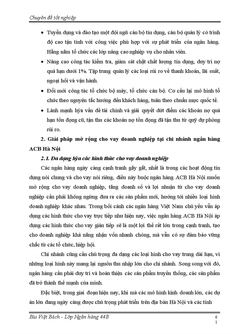 image for page Mở rộng cho vay doanh nghiệp tại Ngân hàng Thương mại cổ phần Á Châu chi nhánh Hà Nội