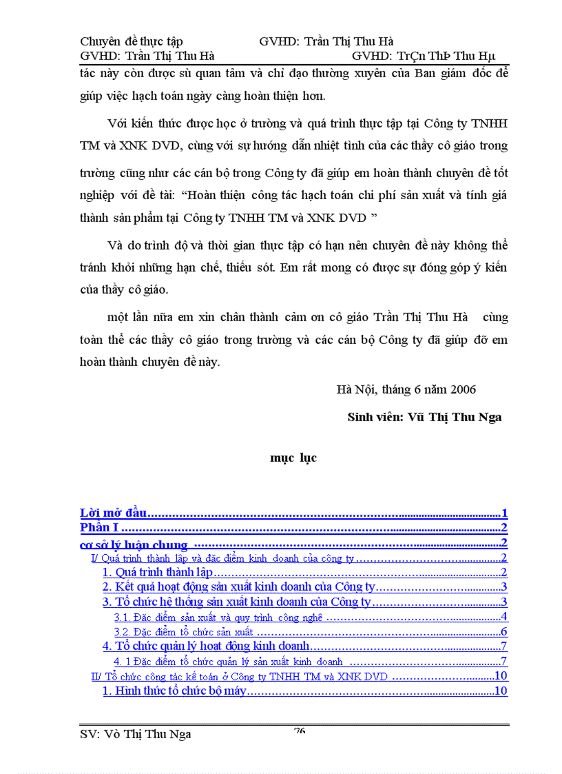 image for page Hoàn thiện Công Tác Kế toán hạch toán chi phí sản xuất và tính giá thành sản phẩm tại Công ty TNHH TM và XNK DVD
