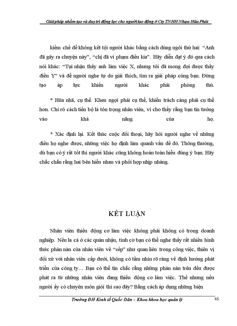 image for page Giải pháp nhằm tạo và duy trì động lực cho người lao động ở Công ty TNHH Nhựa Hòa Phát