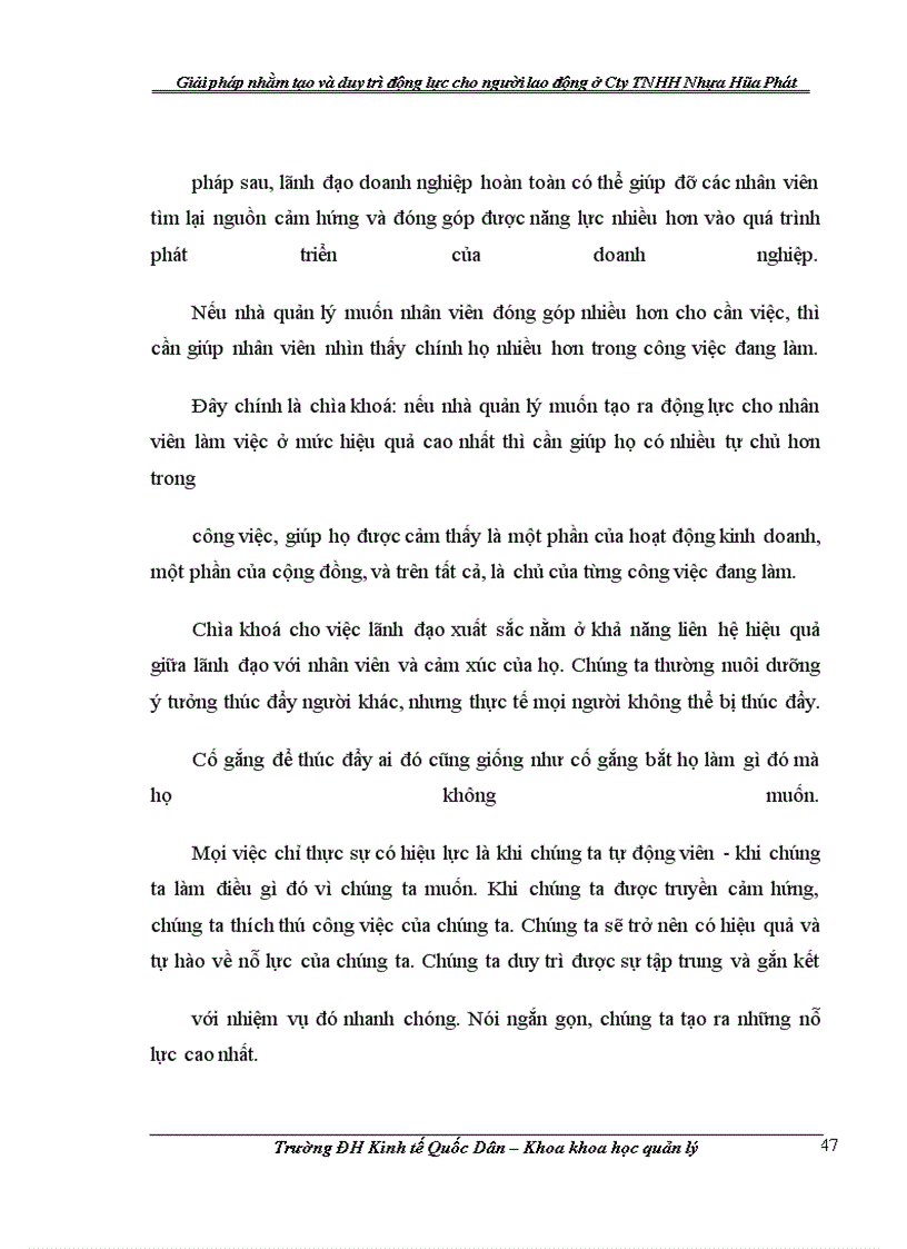 image for page Giải pháp nhằm tạo và duy trì động lực cho người lao động ở Công ty TNHH Nhựa Hòa Phát