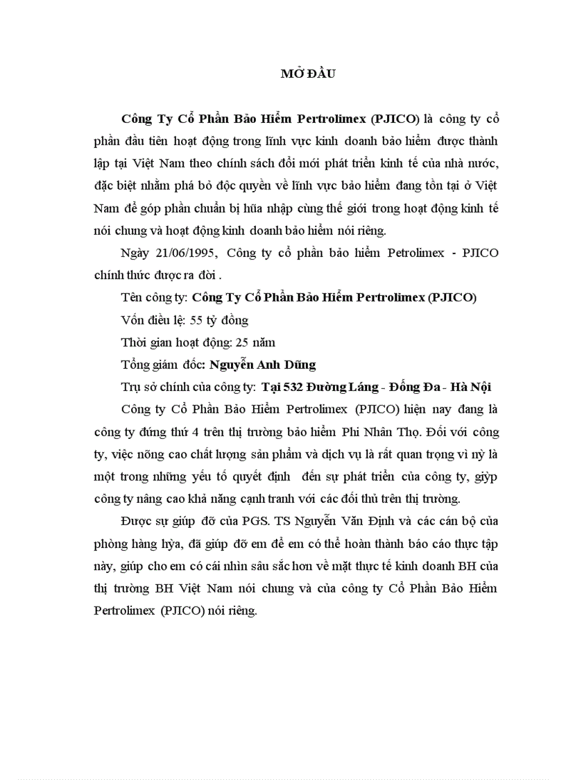 image for page Báo cao tổng hợp tại công ty cổ phần Bảo Hiểm Pertrolimex (PJICO)