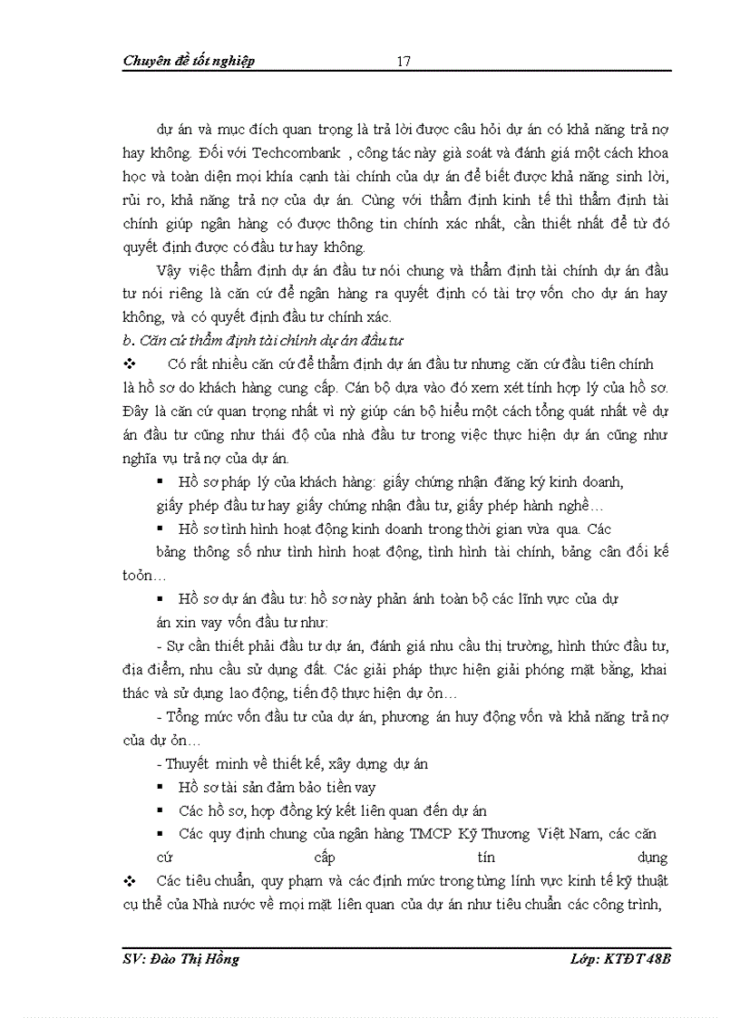 image for page Hoàn thiện công tác thẩm định tài chính dự án đầu tư vay vốn tại Hội sở ngân hàng TMCP Kỹ Thương Việt Nam – Techcombank