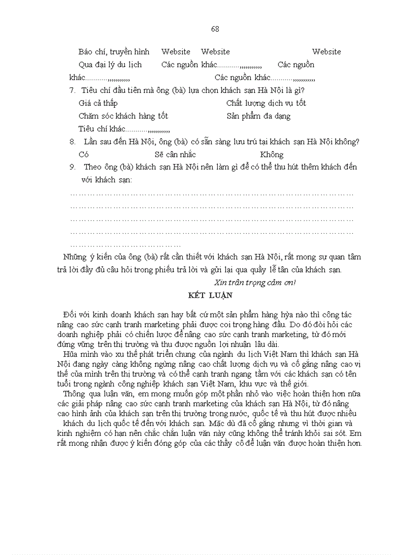 image for page Giải pháp nâng cao sức cạnh tranh marketing của khách sạn Hà Nội