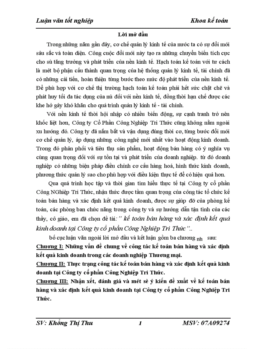 image for page Kế toán bán hàng và xác định kết quả kinh doanh tại Công ty cổ phần Công Nghiệp Tri Thức