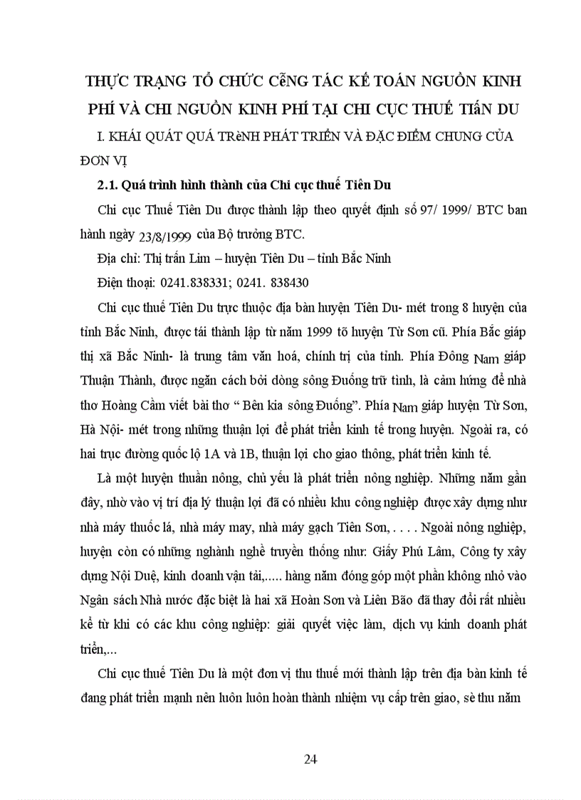 image for page Tổ chức hạch toán nguồn kinh phí và chi nguồn kinh phí sự nghiệp ở chi cục thuế Tiên Du – Bắc Ninh