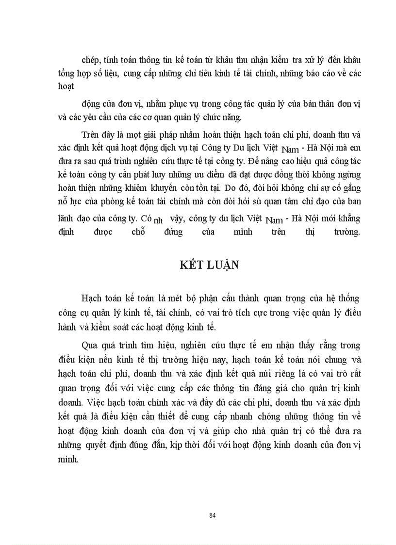 image for page Hoàn thiện hạch toán chi phí, doanh thu và xác định kết quả hoạt động dịch vụ tại Công ty Du lịch Việt Nam -Hà Nội