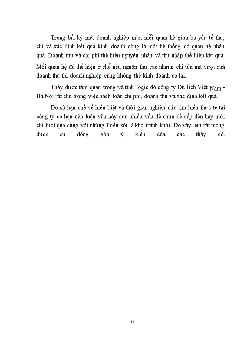 image for page Hoàn thiện hạch toán chi phí, doanh thu và xác định kết quả hoạt động dịch vụ tại Công ty Du lịch Việt Nam -Hà Nội