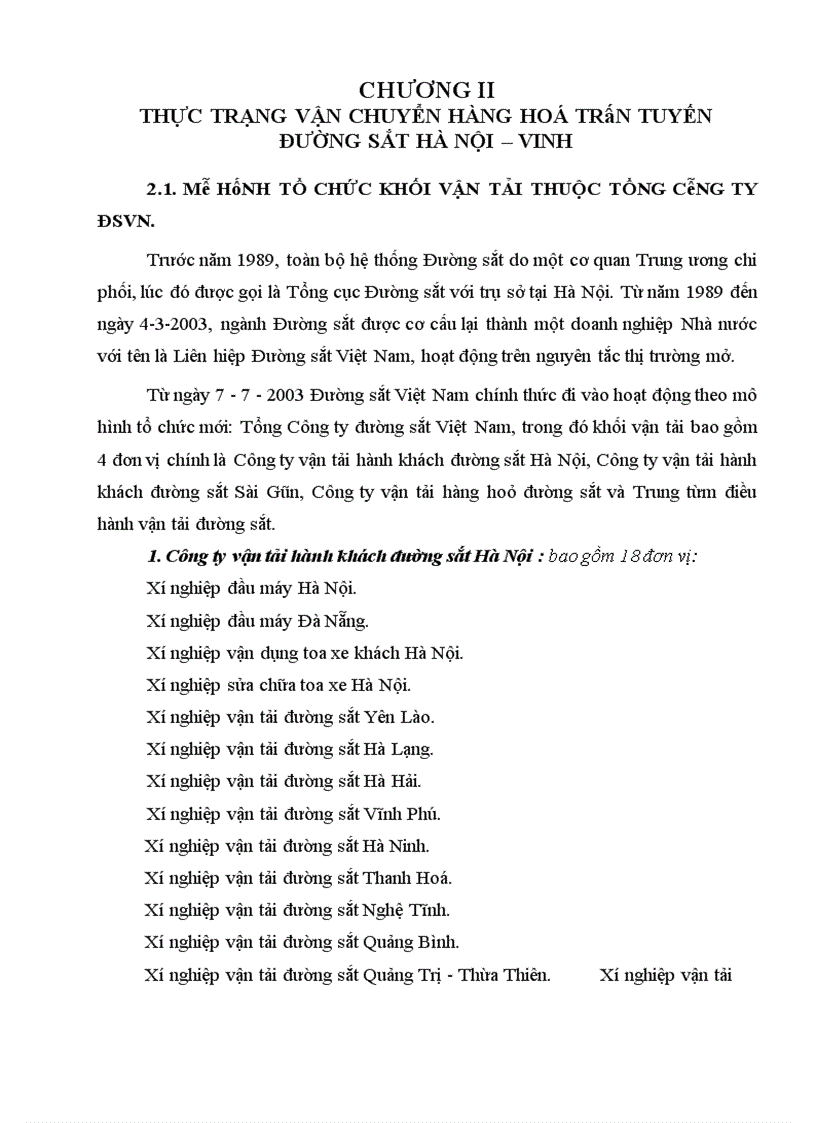 image for page Thực trạng vận chuyển hàng hoá trên tuyến đường sắt hà nội – vinh