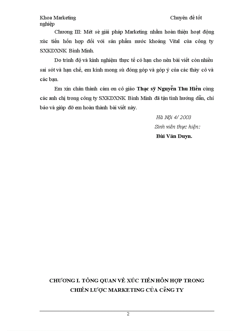 image for page Chính sách xúc tiến hỗn hợp cho sản phẩm nước khoáng Vital của công ty SXKDXNK Bình Minh tại các tỉnh phía bắc