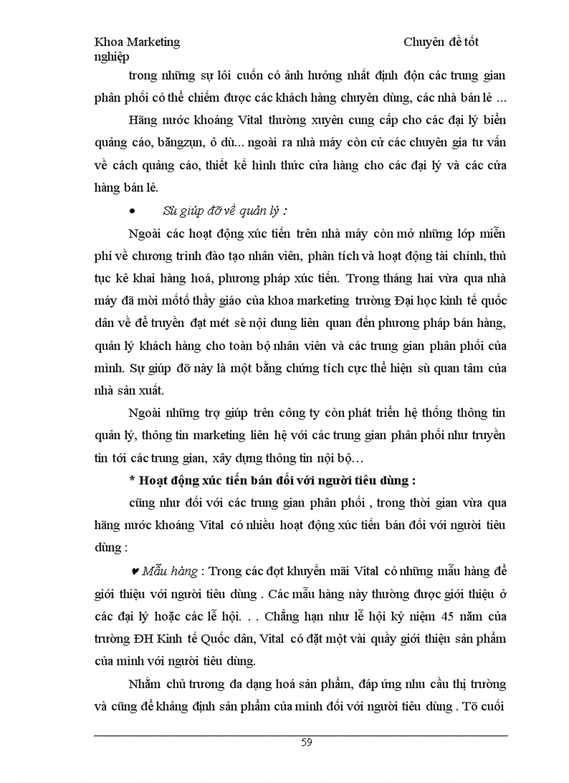 image for page Chính sách xúc tiến hỗn hợp cho sản phẩm nước khoáng Vital của công ty SXKDXNK Bình Minh tại các tỉnh phía bắc