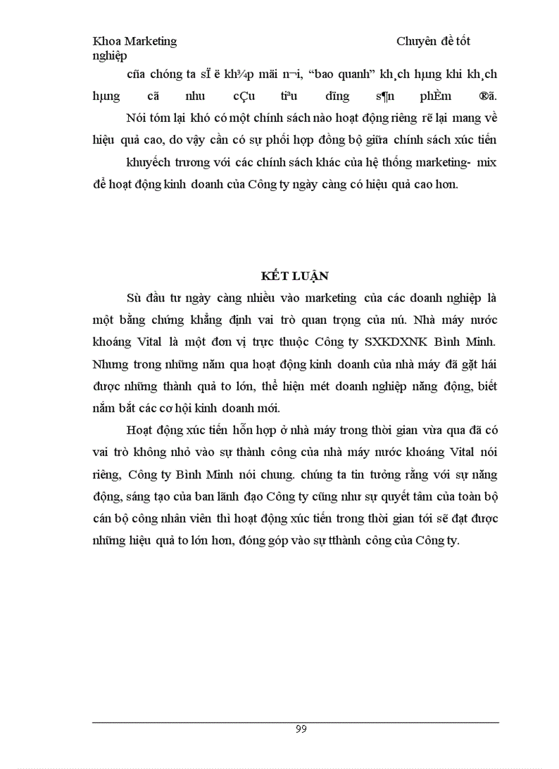 image for page Chính sách xúc tiến hỗn hợp cho sản phẩm nước khoáng Vital của công ty SXKDXNK Bình Minh tại các tỉnh phía bắc