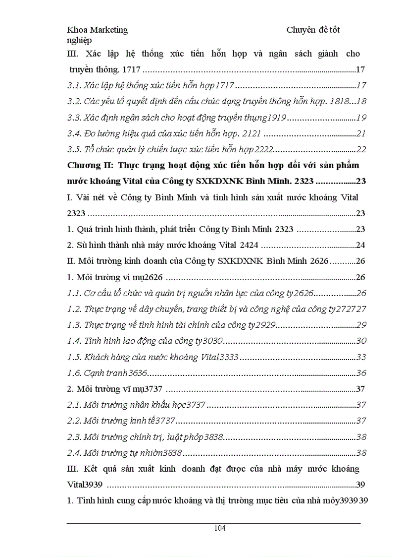 image for page Chính sách xúc tiến hỗn hợp cho sản phẩm nước khoáng Vital của công ty SXKDXNK Bình Minh tại các tỉnh phía bắc