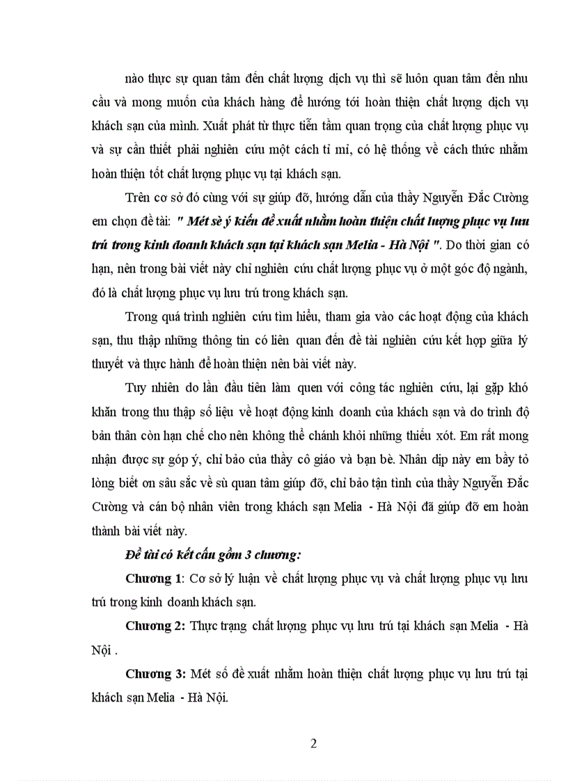 image for page Một số ý kiến đề xuất nhằm hoàn thiện chất lượng phục vụ lưu trú trong kinh doanh khách sạn tại khách sạn Melia - Hà Nội