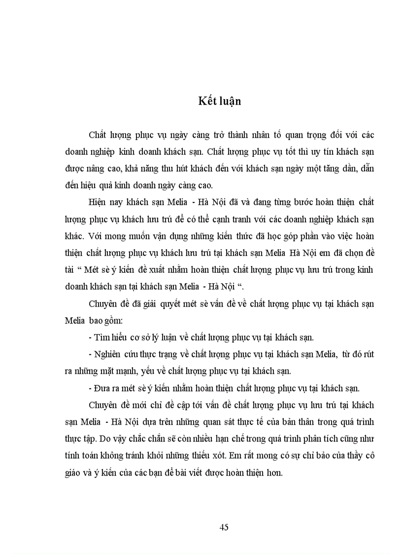 image for page Một số ý kiến đề xuất nhằm hoàn thiện chất lượng phục vụ lưu trú trong kinh doanh khách sạn tại khách sạn Melia - Hà Nội