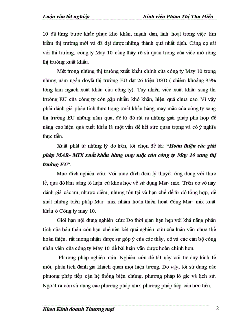 image for page Hoàn thiện các giải pháp MAR- MIX xuất khẩu hàng may mặc của công ty May 10 sang thị trường EU