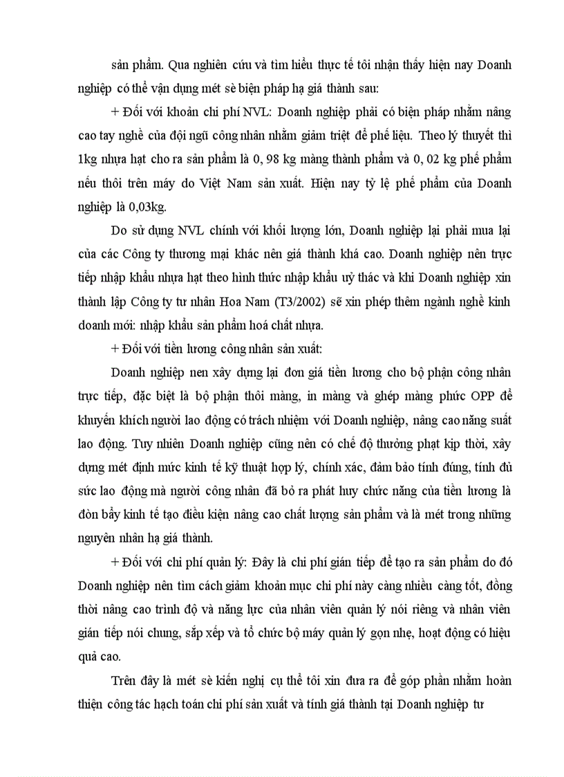 image for page Tổ chức hạch toán chi phí sản xuất và tính giá thành sản phẩm với việc tăng cường công tác quản trị Doanh nghiệp ở Doanh nghiệp tư nhân Hoa Nam